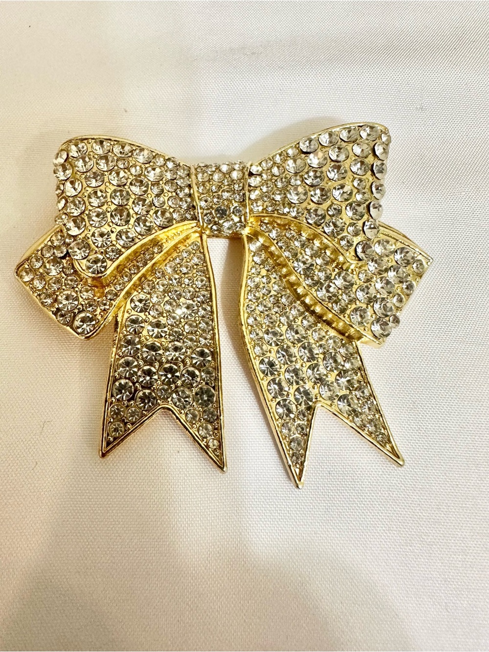 Gold Crystal Bow Brooch